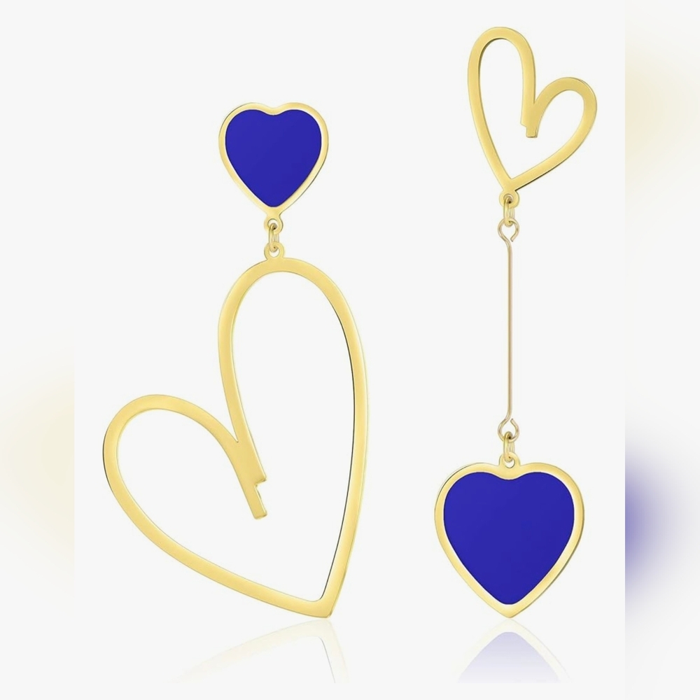 Gold and Blue Heart‎ Earrings